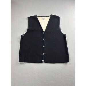Vintage Sostanza Womens Medium Black Sweater Vest Plaid Back Crochet Trim 90s